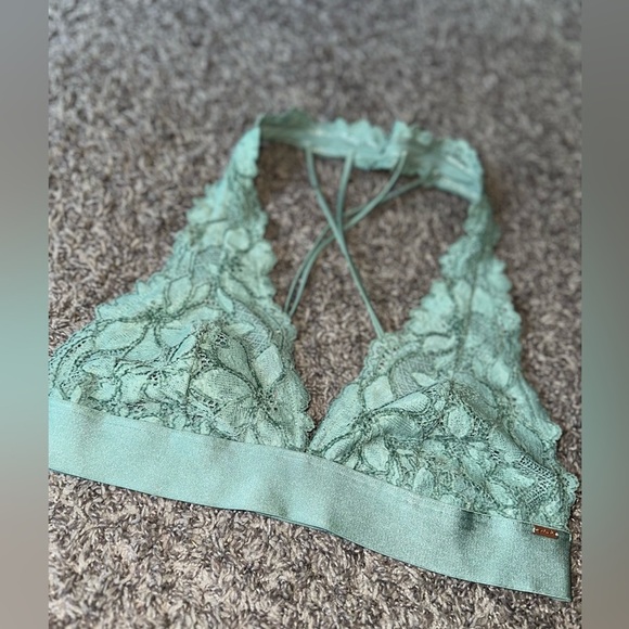 Victoria’s Secret PINK! Sage Green Lace Floral Halter Bralette Size Medium - Picture 2 of 9